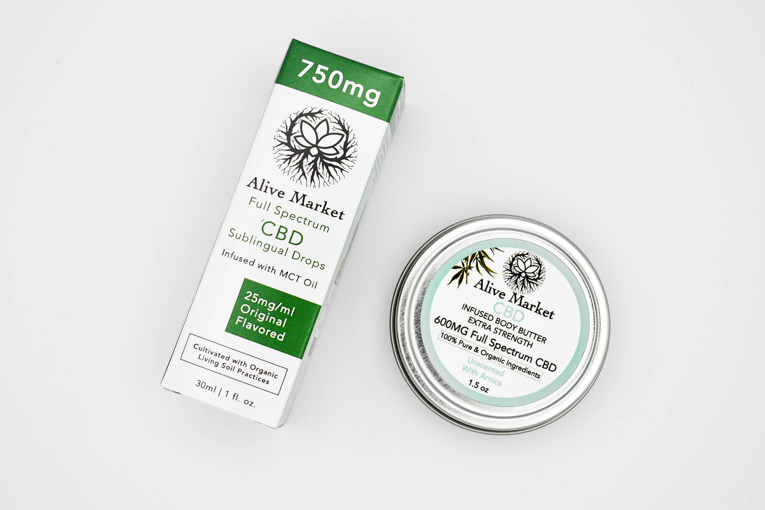 A picture of full spectrum CBD oil and Infused body butter.