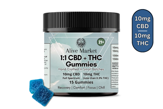 1:1 CBD+THC Gummies | 10mg THC + 10mg Full Spectrum CBD | 15 Count