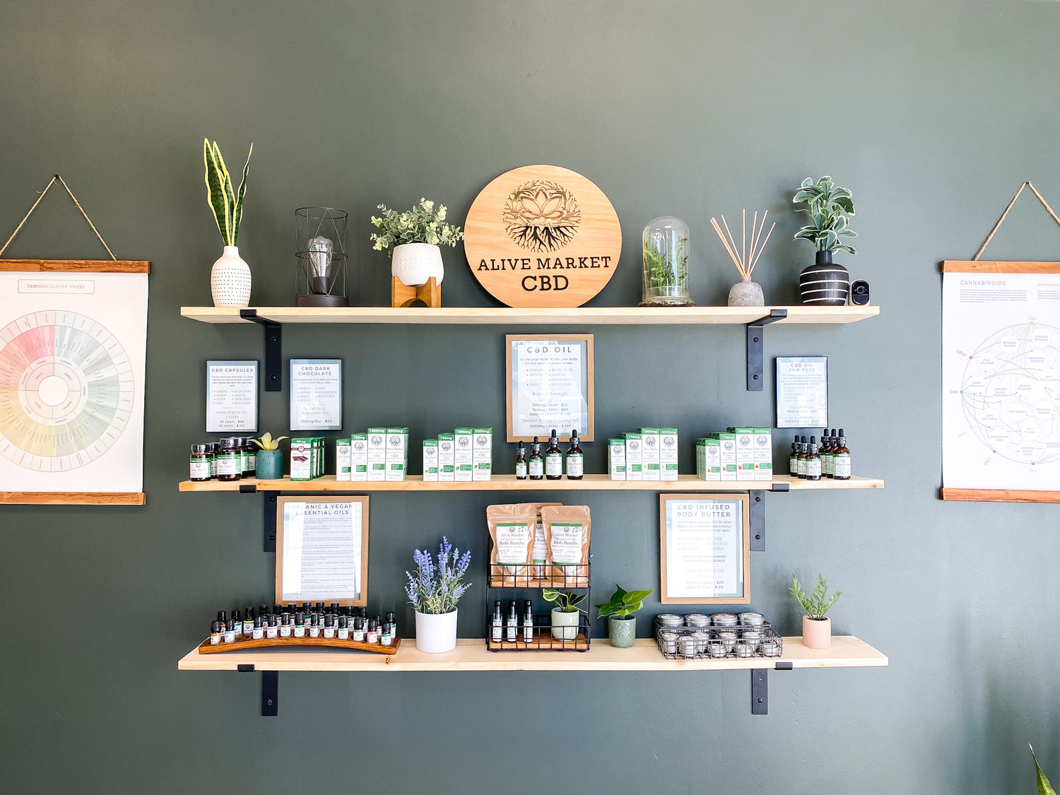 an image of display of different CBD products